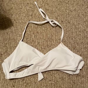 white bathing suit top, with a tie in back